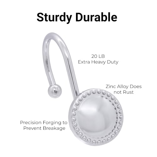 Rust-Resistant Shower Curtain Hooks - 12-Pack Chrome Decorative Rings