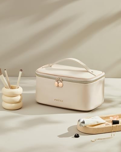 Prite Large Makeup Bag Organizer - Waterproof PU Leather Travel Case