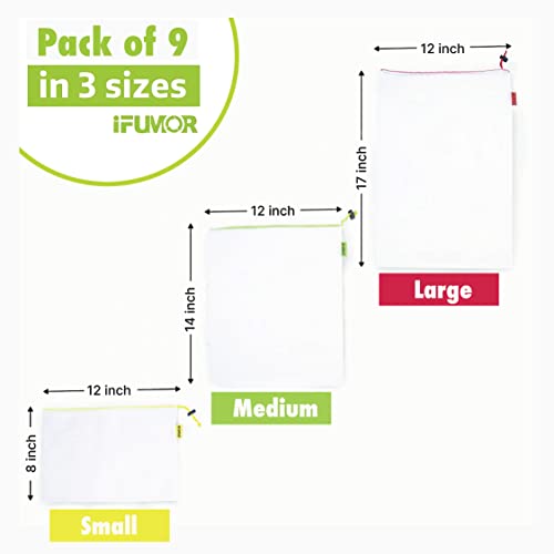 9 Pack Eco-Friendly Reusable Mesh Produce Bags with Tare Tags