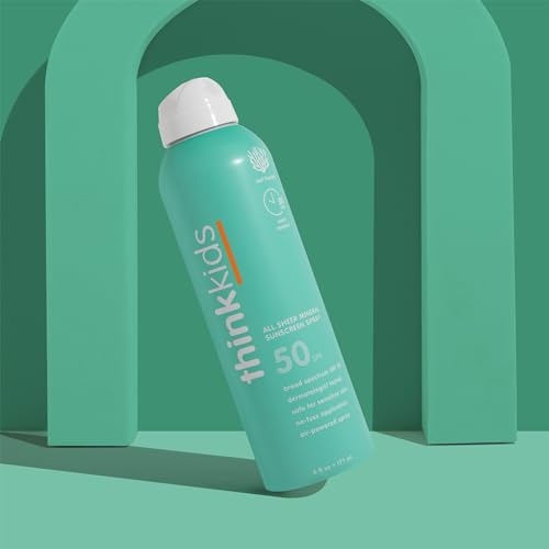 Thinksport Kids Sunscreen Spray, SPF 50 All Sheer Mineral Sunscreen, 6 Fl Oz, Water Resistant Baby & Toddler, Natural Zinc Oxide UVA/UVB Protection