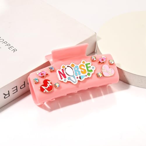 BVGA Nurses Day Pink Hair Clips with Nurse Hat Stethoscope Heart Pattern B - Nursing Graduation & Gift