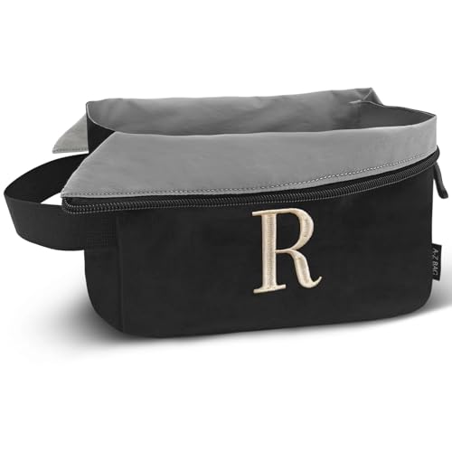 A-Z Monogram Travel Toiletry Bag - Personalized Black Makeup Bag (Initial R)