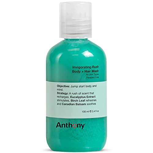 Anthony Invigorating Rush Body Wash & Shampoo, 3.4 Fl Oz - 2-in-1 Cleanser