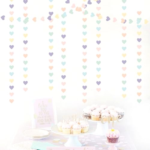 Pastel Rainbow Heart Garland - 52FT Party Streamers for Events