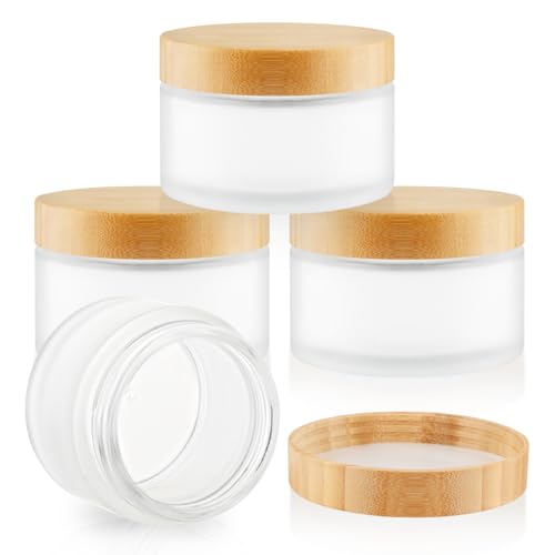 Frosted Glass Jars with Bamboo Lids - 4 Pack 200ml Cosmetic Storage