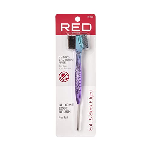 RED by Kiss Chrome Edge Brush 3-in-1 Boar Bristle Comb for Edges, Baby Hairs & Brows – Pin Tail