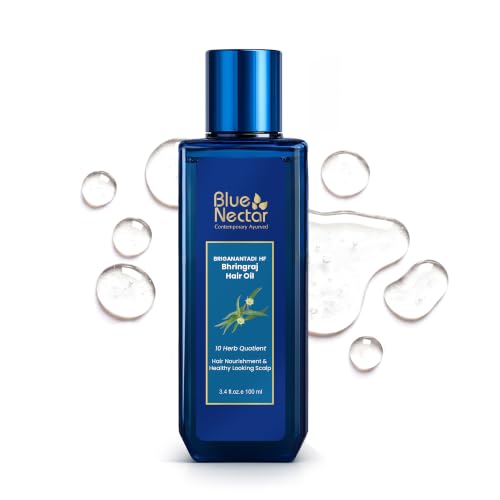 Blue Nectar Natural Hair Growth Oil - 3.4 Fl Oz | Bhringraj & Lavender for Hair Fall Control