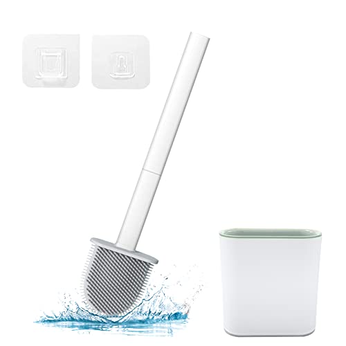 Wall Mounted Toilet Brush with Holder - Flexible Rim Cleaner