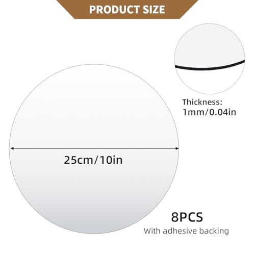 10-Inch Acrylic Round Mirrors - 8 Pack Self-Adhesive Wall Decor