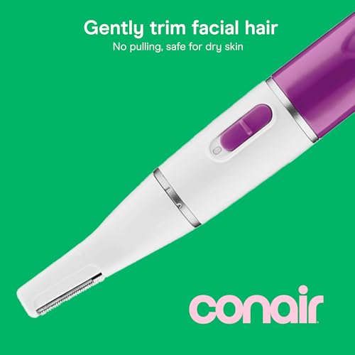 Conair Precision Eyebrow and Facial Trimmer for Women | Pain-free precision groomer with attachments for eyebrows, face, nose, and ears, White/Black, Model LLT2LW4