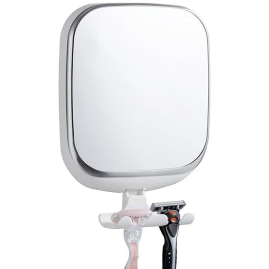 TAILI Shower Mirror Fogless for Shaving, Anti Fog Shaving Mirror with Razor Holder NO-Drilling,Removable,Shatterproof & Waterproof,Wall Mounted Bathroom Accessories with Powerful Suction(White)