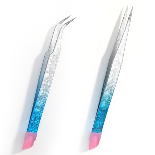 Crystal Blue Tweezer Kit - 2PCS Precision Nail & Craft Tweezers