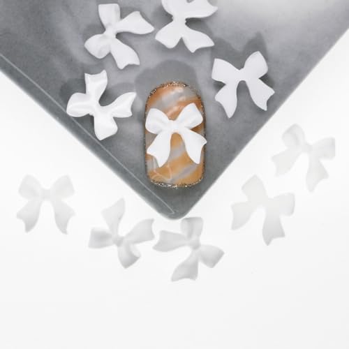 100 Pcs White Bow Nail Charms - 3D Resin Nail Decorations