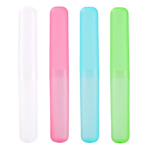 Medsuo 4-Pack Travel Toothbrush Case Set - Waterproof Storage (Pink, Blue, Green, White)