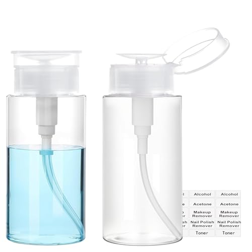 Push Down Pump Dispenser 100ml - 2-Pack Clear Bottles for Nail Polish & Makeup Remover