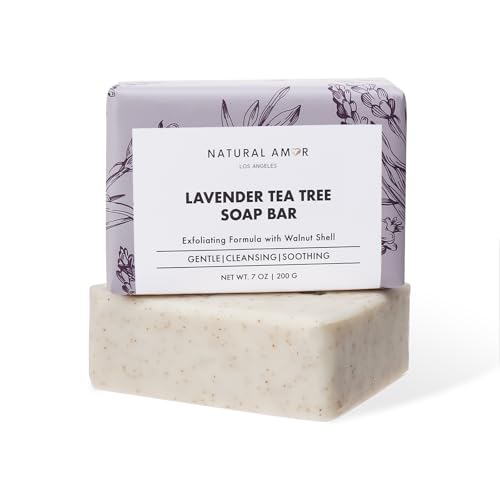 Lavender Tea Tree Soap Bar - Natural Exfoliating Body Soap 7oz - Vegan, Long-Lasting Triple Milled for Men & Women