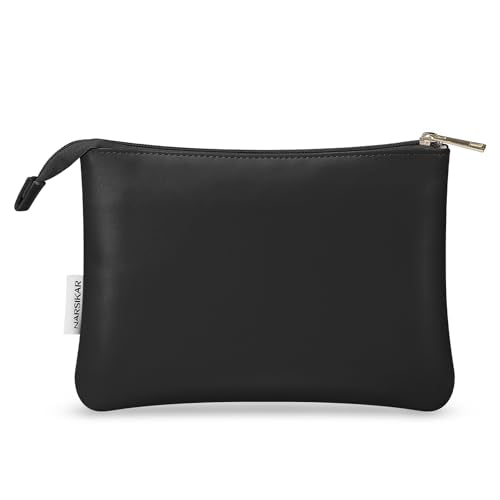 Leather Makeup Bag for Purse - Compact Cosmetic Organizer, Travel Friendly