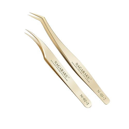 NAGARAKU Gold Eyelash Extension Tweezers Precision Tip - N-02-2 & N-03-2