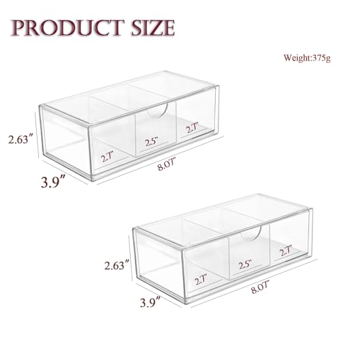 Hair Accessories Organizer 2PCS 3-Compartment Clear Acrylic Drawer Caddy for Girls