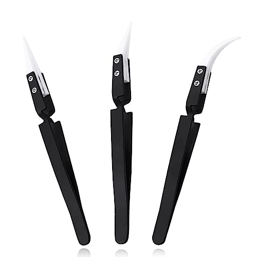 3-Piece Precision Reverse Ceramic Tweezer Kit for Electronics Soldering
