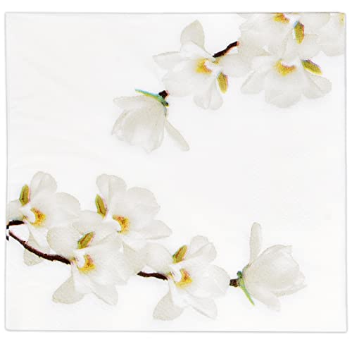 Magnolia Cocktail Napkins - White Floral Disposable Paper Napkins for Events
