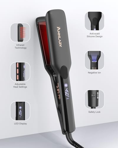 ANNLARY 1.75 Inch Hair Straightener, Infrared Ionic Titanium Flat Iron, Black