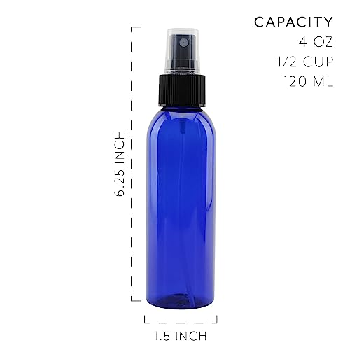 4oz Blue Refillable Plastic Spray Bottles with Fine Mist Atomizer - 6-Pack