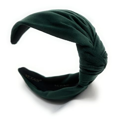 YETASI 2.5" Green Velvet Knotted Headband for Women - Adjustable Hair Accessory