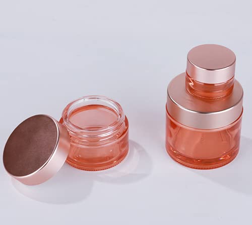 4-Pack 2oz Pink Glass Cosmetic Jars with Rose Gold Lids - Refillable