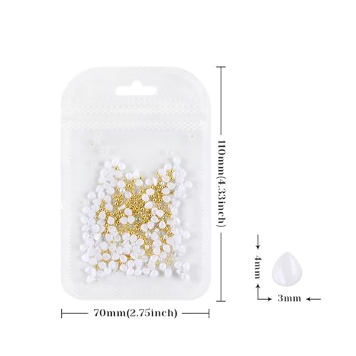 3D White Flower Nail Charms - 150 Pcs Resin Petals with Gold Pearls