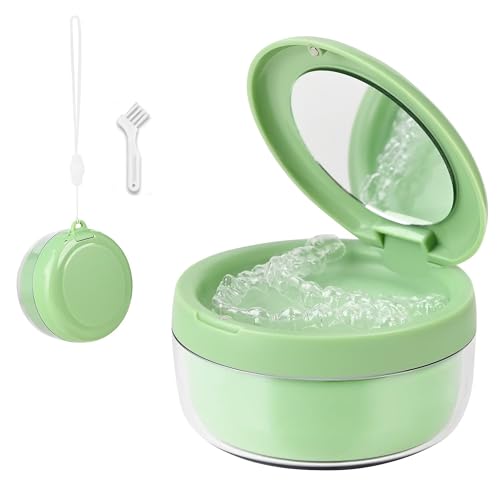 HEMILAB 2-in-1 Retainer Cleaner Case with Mirror & Strainer