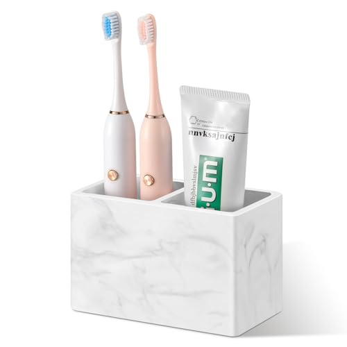 Diatomite Toothbrush Holder - 2 Slot Marble White Design for Bathroom