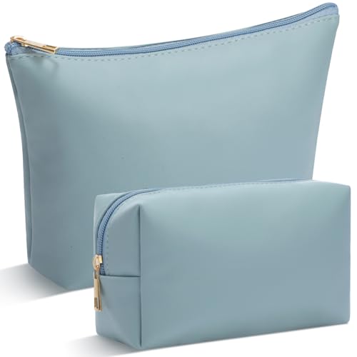 Kigeli 2-Pack Blue Waterproof PU Leather Makeup & Toiletry Bags