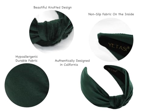 YETASI 2.5" Green Velvet Knotted Headband for Women - Adjustable Hair Accessory