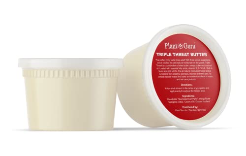 Plant Guru Triple Threat Body Butter 14 oz - Shea, Mango & Coconut Oil Moisturizer, Natural Skin & Hair Care, Pack of 1