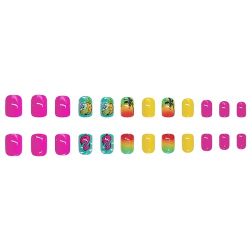 24PCS Tropical Press On Nails - Summer Flamingo & Pineapple Design