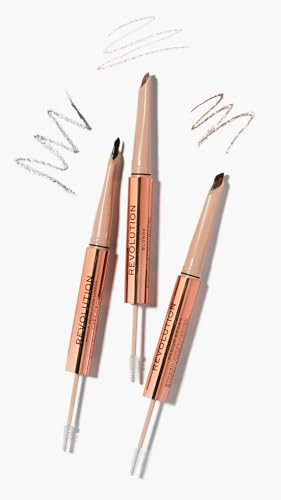 Revolution Fluffy Brow Filter Duo - 2-in-1 Ash Brown Eyebrow Pencil & Gel (Pack of 2)