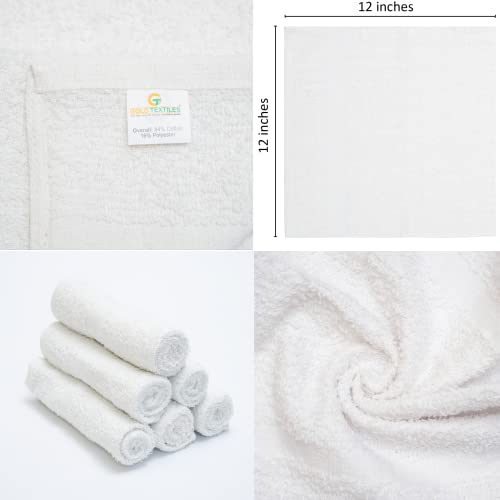 GOLD TEXTILES 12-Pack White Washcloths, 12x12 Cotton Blend Cleaning Towels