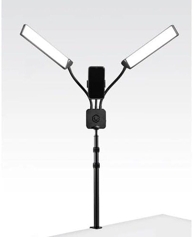 Telescoping Light Stand - Height Adjustable 16.5" to 40" with Desk C-Clamp & Adapters for Cameras, Mics | Ideal for Creator Workstations