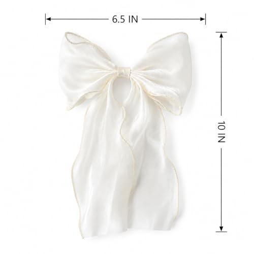 Chirende White Large Bow Hair Clip with Long Tail Cozy Coquette Style
