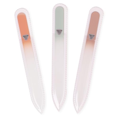 Czech Glass Nail File Set - 3 Reusable Manicure Files in Fall Colors, Salon Quality