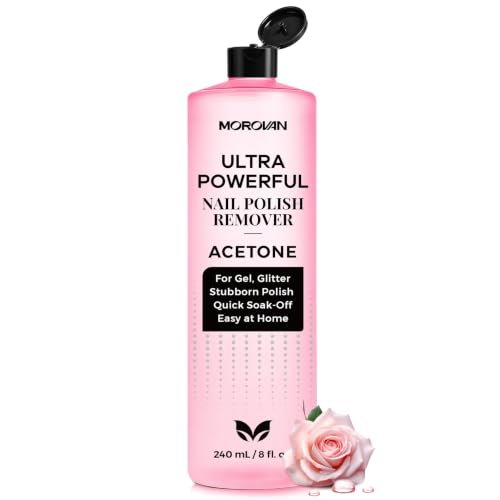 Morovan Rose Acetone Nail Polish Remover - Gentle, Fast Gel & Nail Adhesive Removal, 8 Fl Oz