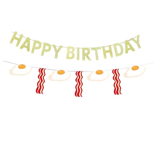 KUNGOON Bacon & Eggs Happy Birthday Banner Set for Brunch Parties