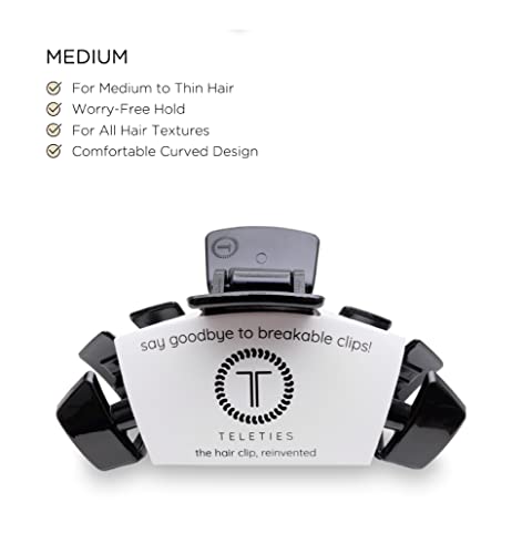 Teleties Medium Hair Clip - Strong Grip, Bendable Teeth, Jet Black