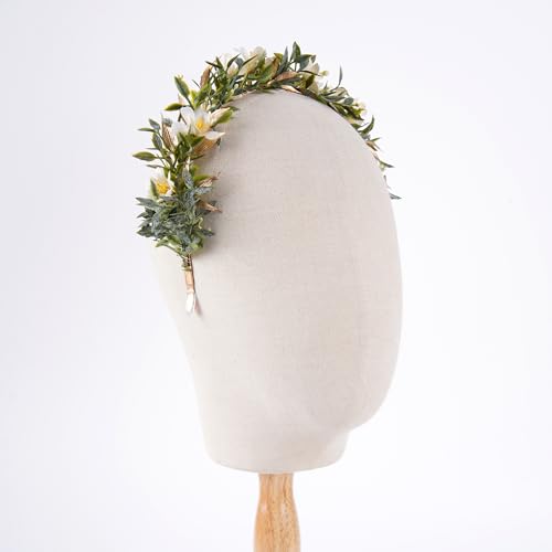 Beige Fairy Flower Crown Headband Handmade Bohemian Floral Headpiece for Weddings & Events