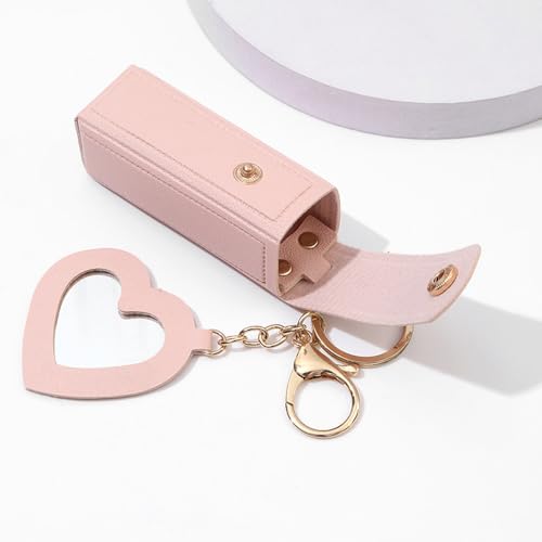 Arvintas Style 1 PU Leather Lipstick & Lip Balm Keychain with Mirror - Pack of 4