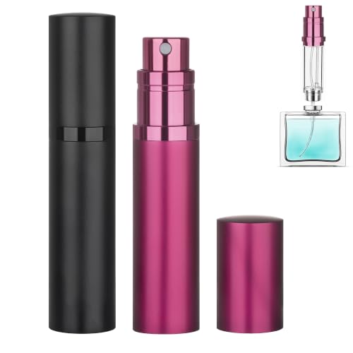 Refillable Perfume Atomizer Travel Bottle 2-Pack - 5ml Black & Rose Red