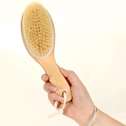 Natural Bristle Dry Brushing Body Brush with Wooden Handle