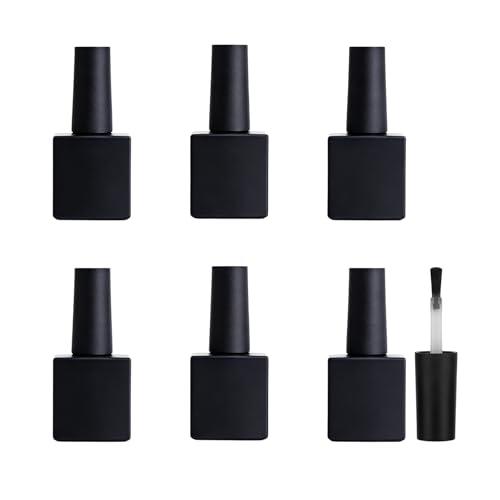 UPSTORE 6 Pack 10ml Matte Black Glass Nail Polish Bottles with Brush, Travel-Friendly