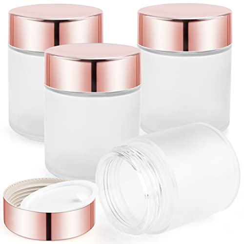 Cositina 4 Pack 7oz Frosted Glass Cosmetic Jars with Rose Gold Lids